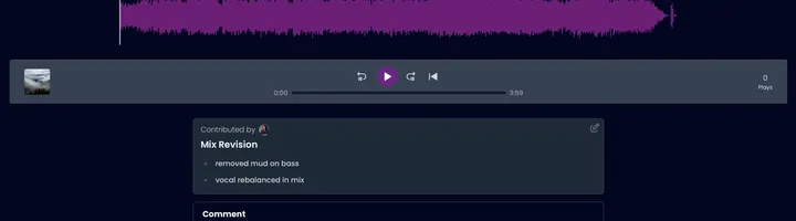The Aliada track player with waveform and transport controls